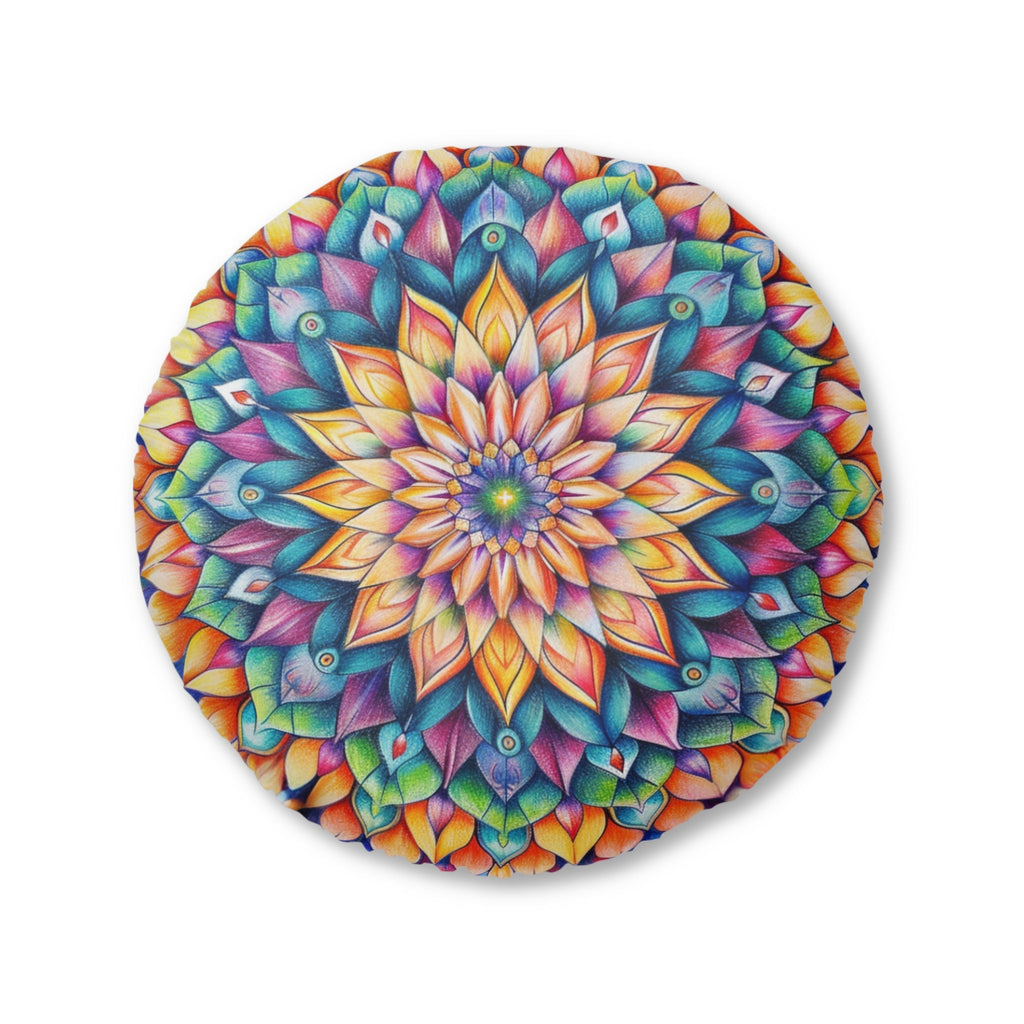 Mandala Art Floor Cushion Colorful - Tufted Floor Pillow, Round - Blululi