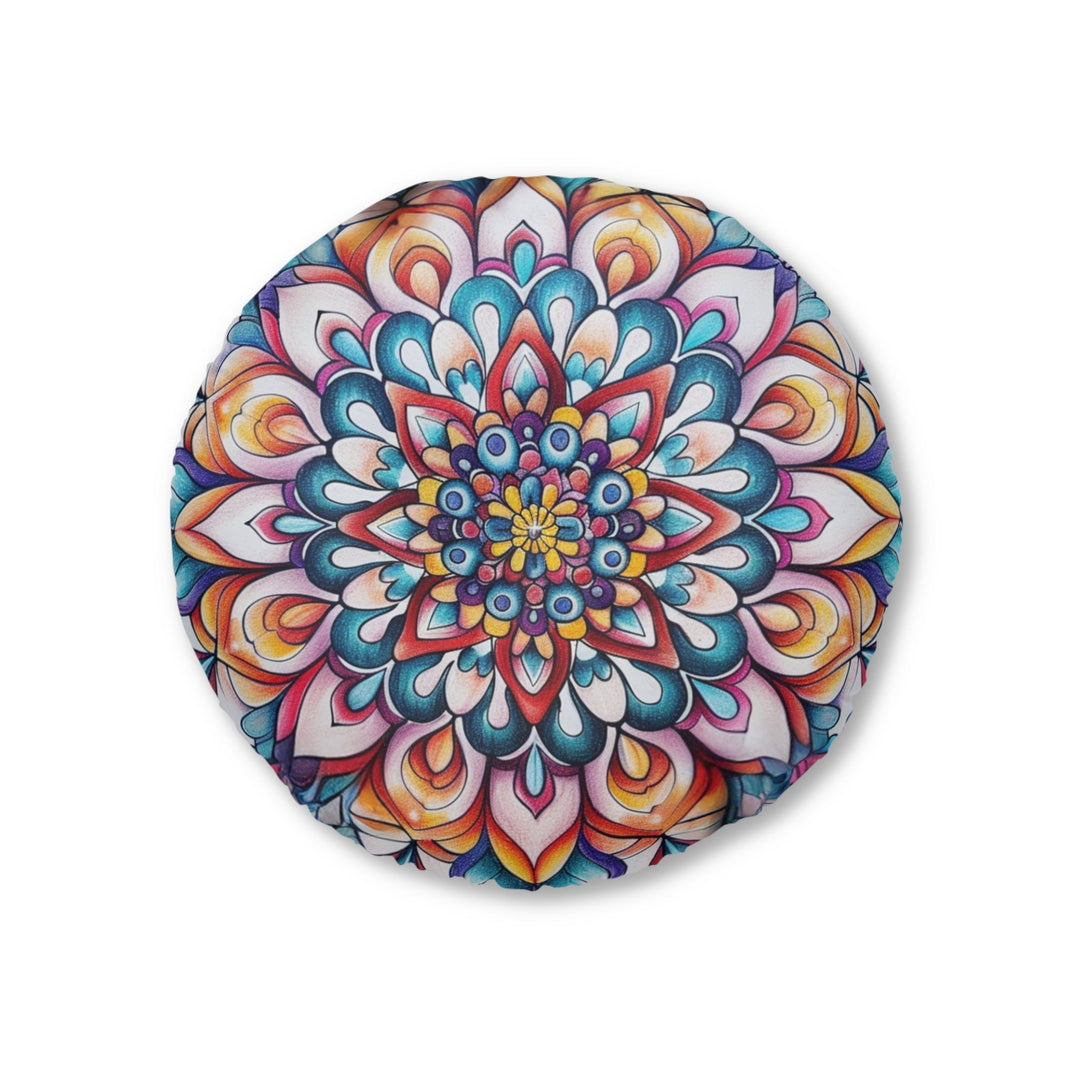 Mandala Art Floor Cushion Flowers - Tufted Floor Pillow, Round - Blululi