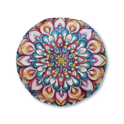 Mandala Art Floor Cushion Flowers - Tufted Floor Pillow, Round - Blululi