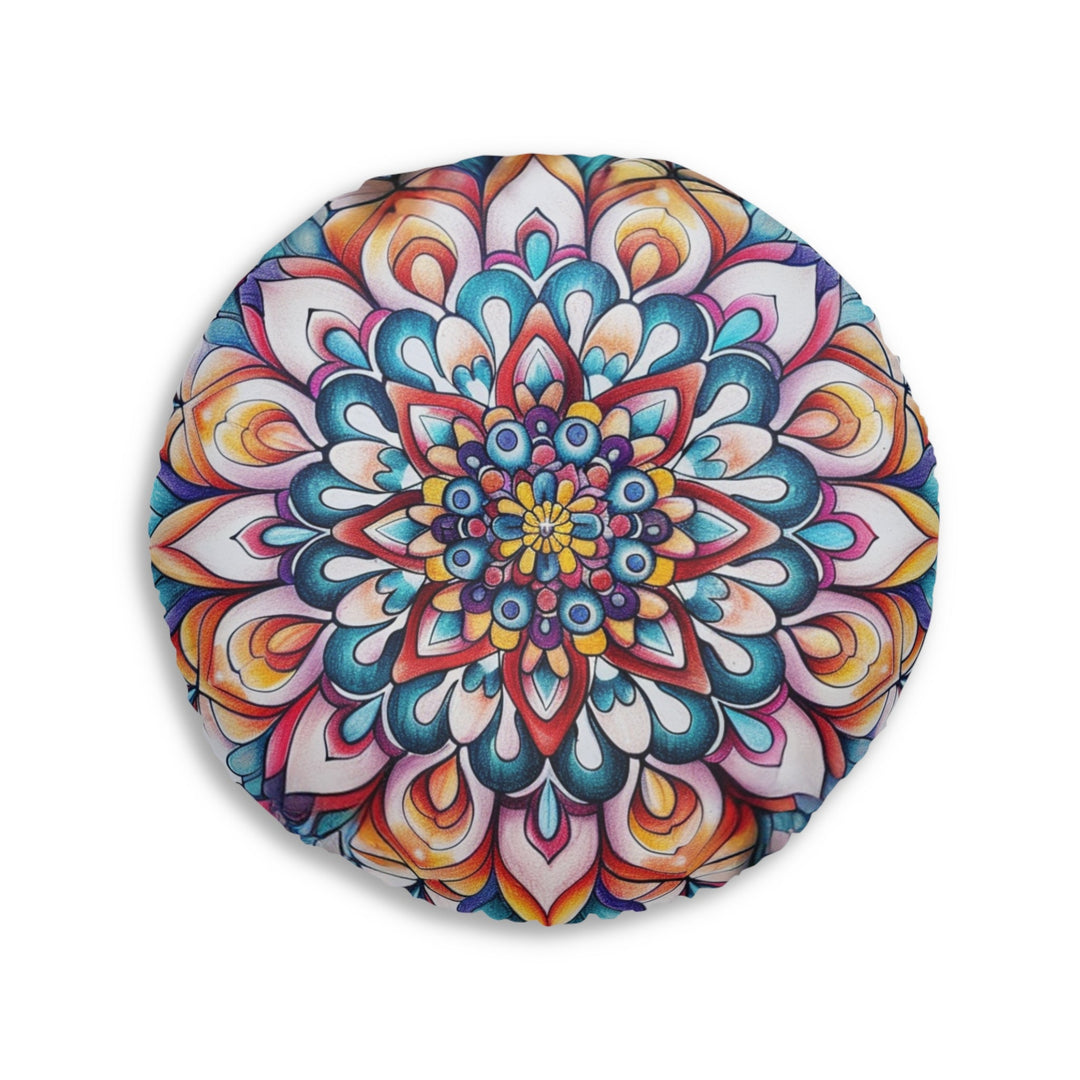 Mandala Art Floor Cushion Flowers - Tufted Floor Pillow, Round - Blululi