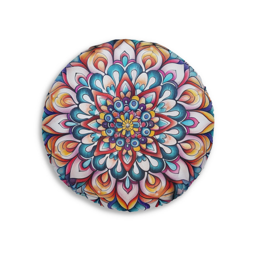 Mandala Art Floor Cushion Flowers - Tufted Floor Pillow, Round - Blululi