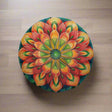 Mandala Art Floor Cushion Green Red - Tufted Floor Pillow, Round - Blululi