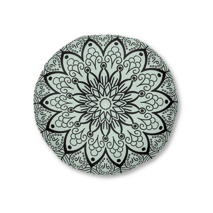 Mandala Art Floor Cushion Light Teal - Tufted Floor Pillow, Round - Blululi