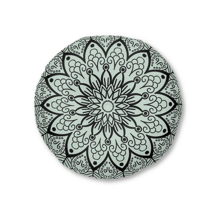 Mandala Art Floor Cushion Light Teal - Tufted Floor Pillow, Round - Blululi