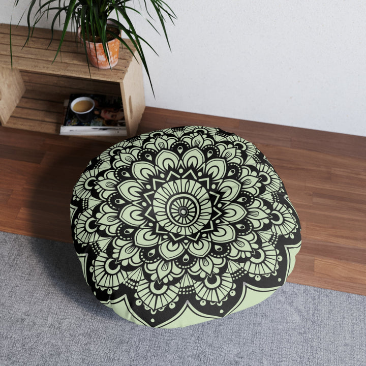 Mandala Art Floor Cushion Light Teal - Tufted Floor Pillow, Round - Blululi