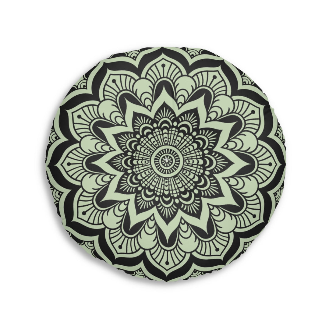 Mandala Art Floor Cushion Light Teal - Tufted Floor Pillow, Round - Blululi