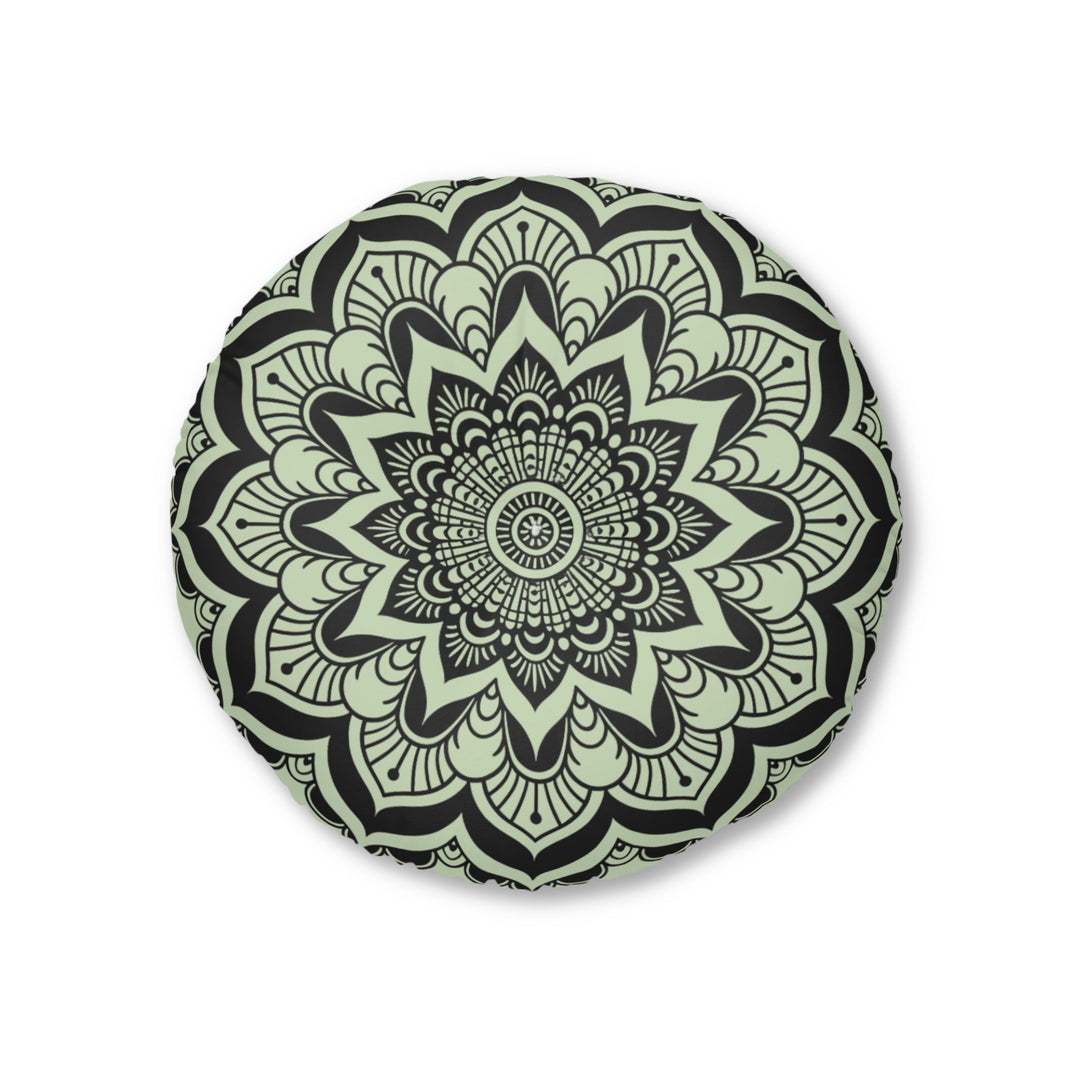 Mandala Art Floor Cushion Light Teal - Tufted Floor Pillow, Round - Blululi