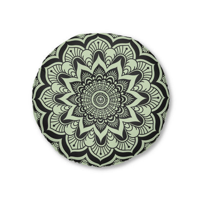 Mandala Art Floor Cushion Light Teal - Tufted Floor Pillow, Round - Blululi