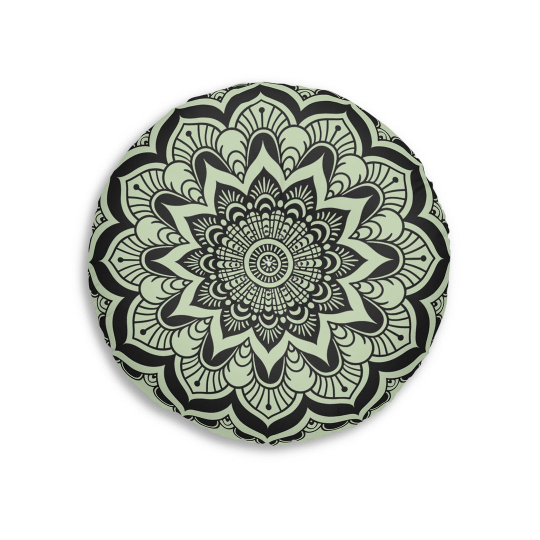 Mandala Art Floor Cushion Light Teal - Tufted Floor Pillow, Round - Blululi