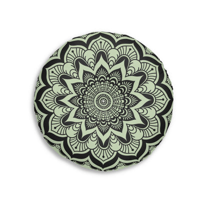 Mandala Art Floor Cushion Light Teal - Tufted Floor Pillow, Round - Blululi