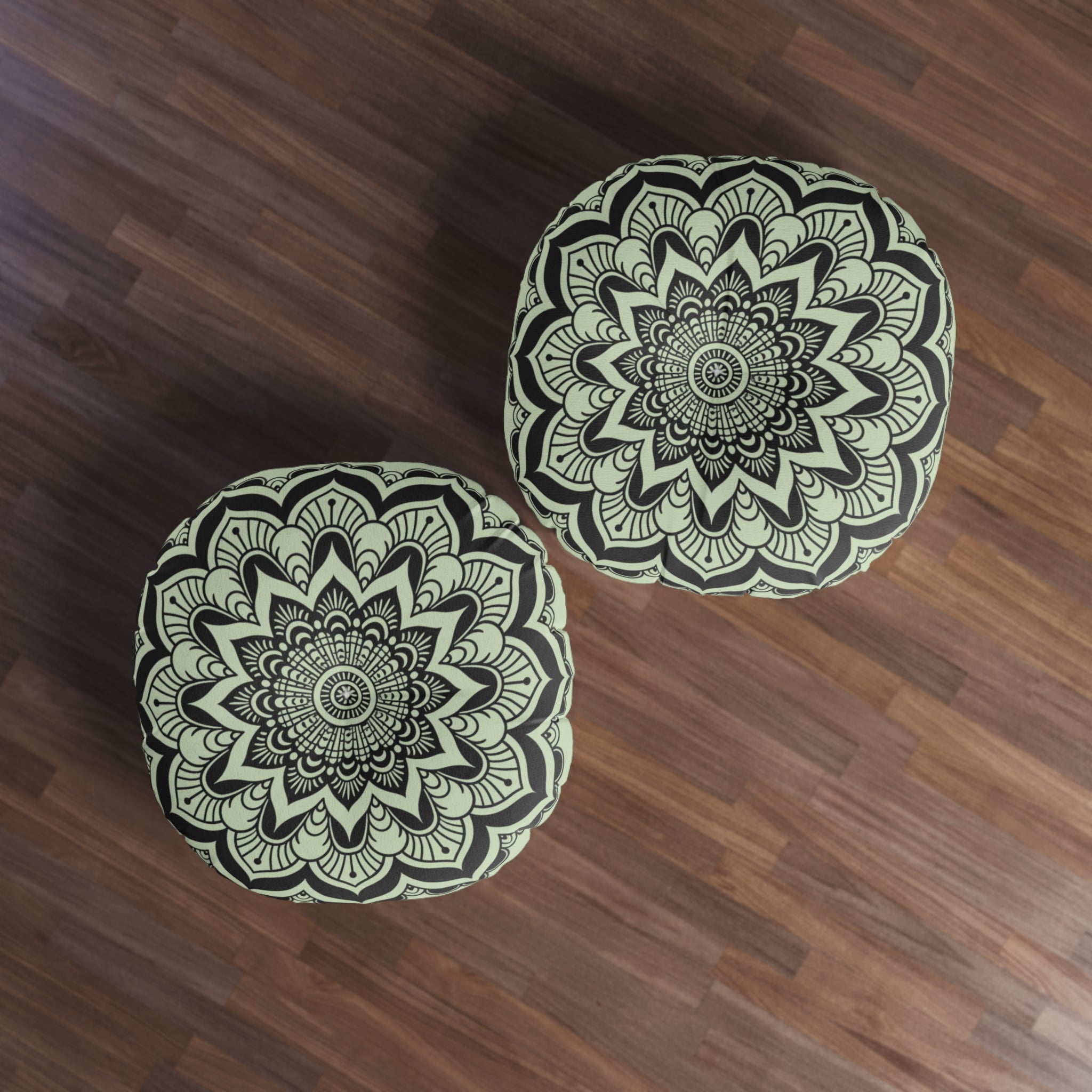 Mandala Art Floor Cushion Light Teal - Tufted Floor Pillow, Round - Blululi