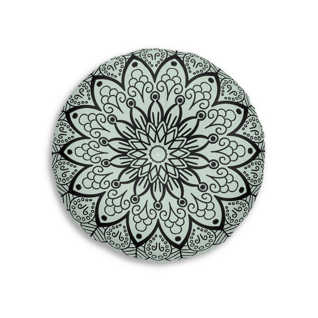 Mandala Art Floor Cushion Light Teal - Tufted Floor Pillow, Round - Blululi