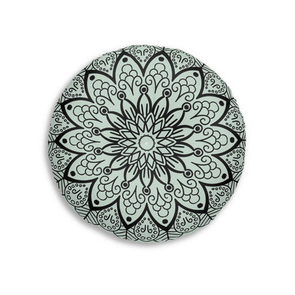 Mandala Art Floor Cushion Light Teal - Tufted Floor Pillow, Round - Blululi