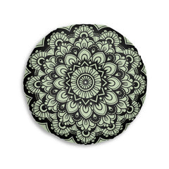 Mandala Art Floor Cushion Light Teal - Tufted Floor Pillow, Round - Blululi