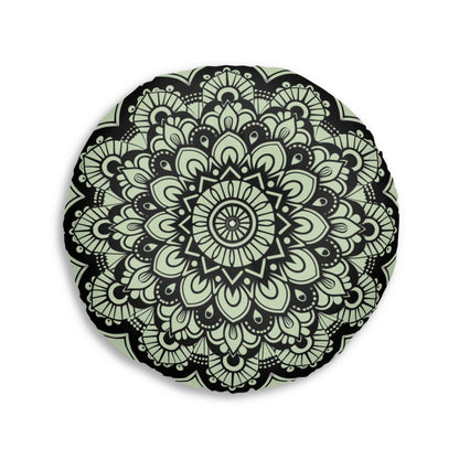 Mandala Art Floor Cushion Light Teal - Tufted Floor Pillow, Round - Blululi