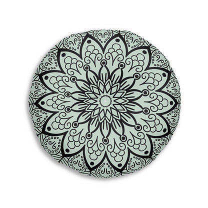 Mandala Art Floor Cushion Light Teal - Tufted Floor Pillow, Round - Blululi