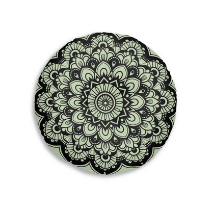 Mandala Art Floor Cushion Light Teal - Tufted Floor Pillow, Round - Blululi