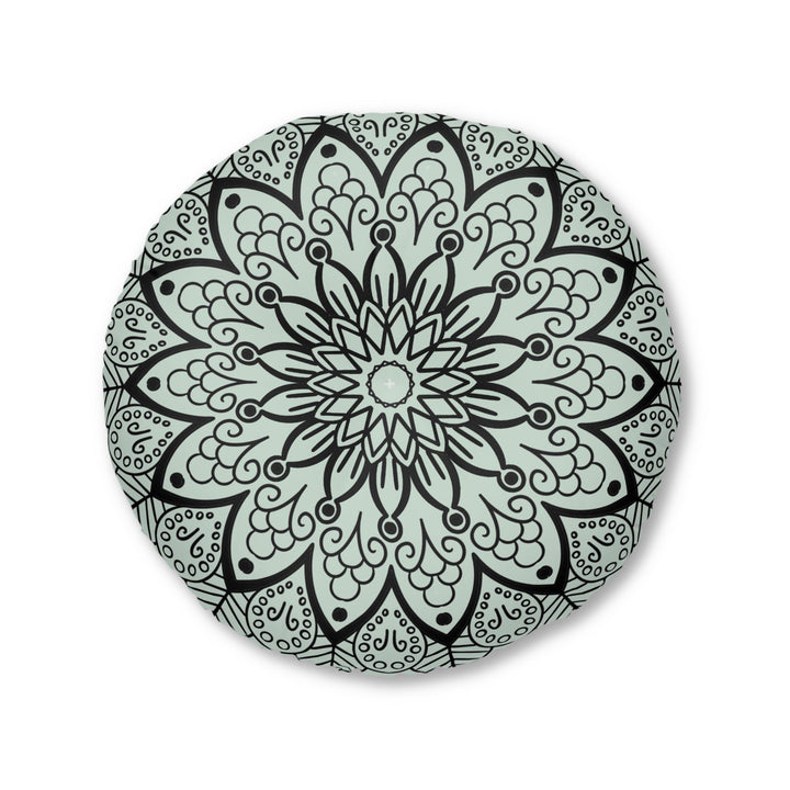 Mandala Art Floor Cushion Light Teal - Tufted Floor Pillow, Round - Blululi