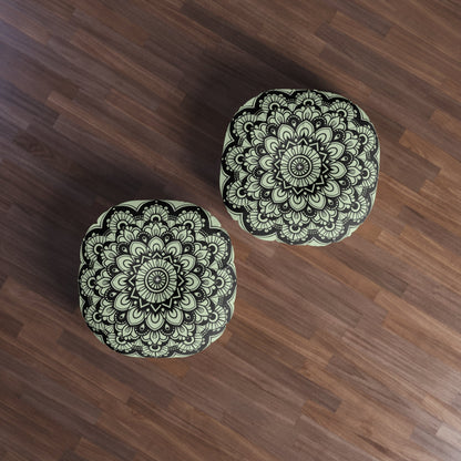 Mandala Art Floor Cushion Light Teal - Tufted Floor Pillow, Round - Blululi