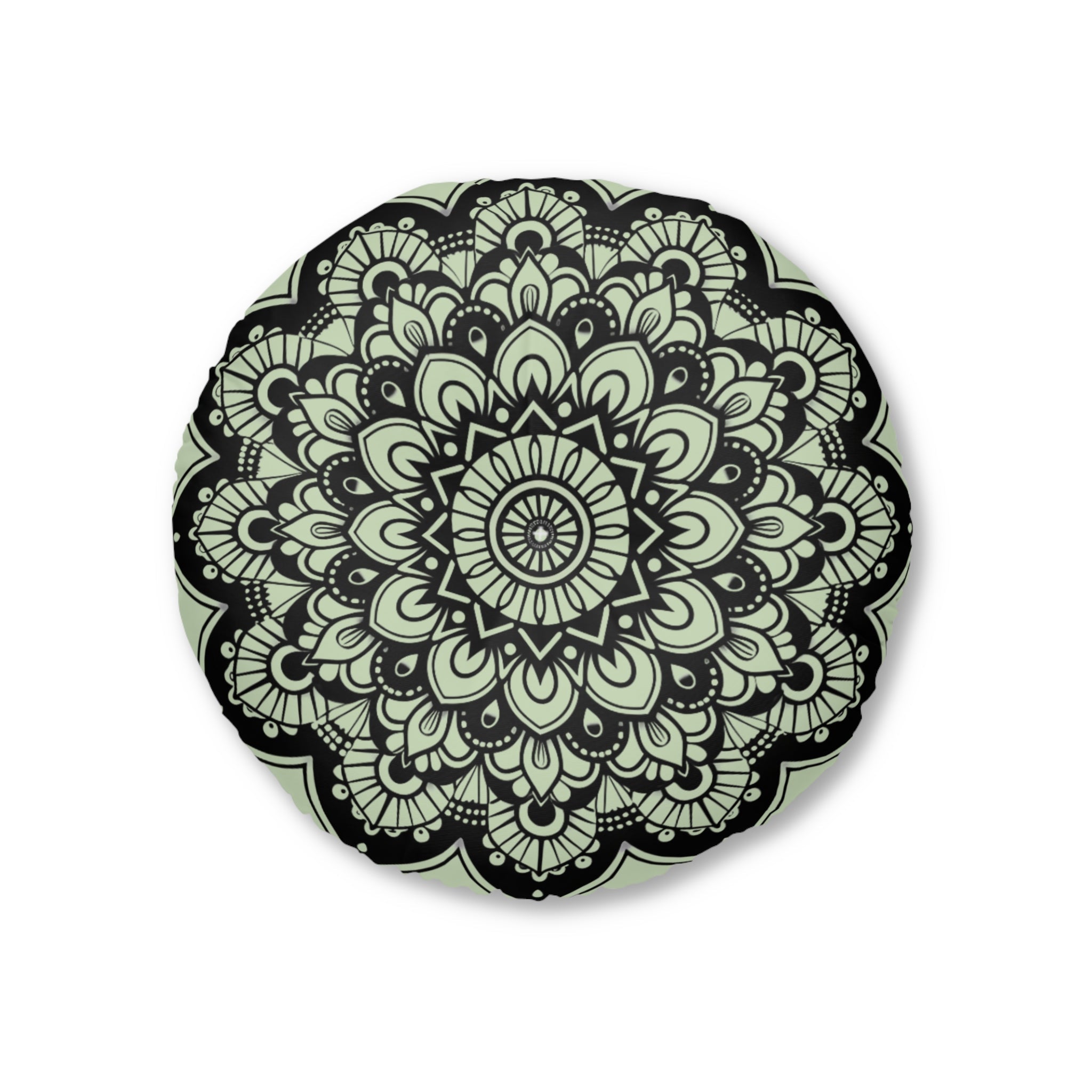 Mandala Art Floor Cushion Light Teal - Tufted Floor Pillow, Round - Blululi