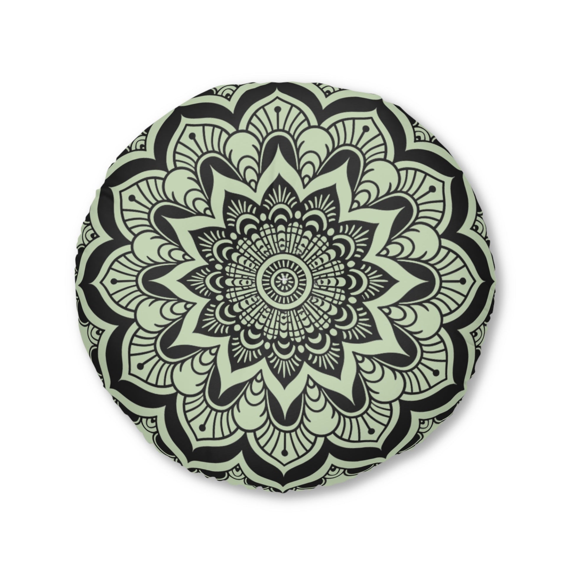 Mandala Art Floor Cushion Light Teal - Tufted Floor Pillow, Round - Blululi