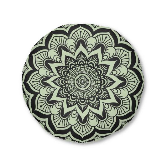 Mandala Art Floor Cushion Light Teal - Tufted Floor Pillow, Round - Blululi