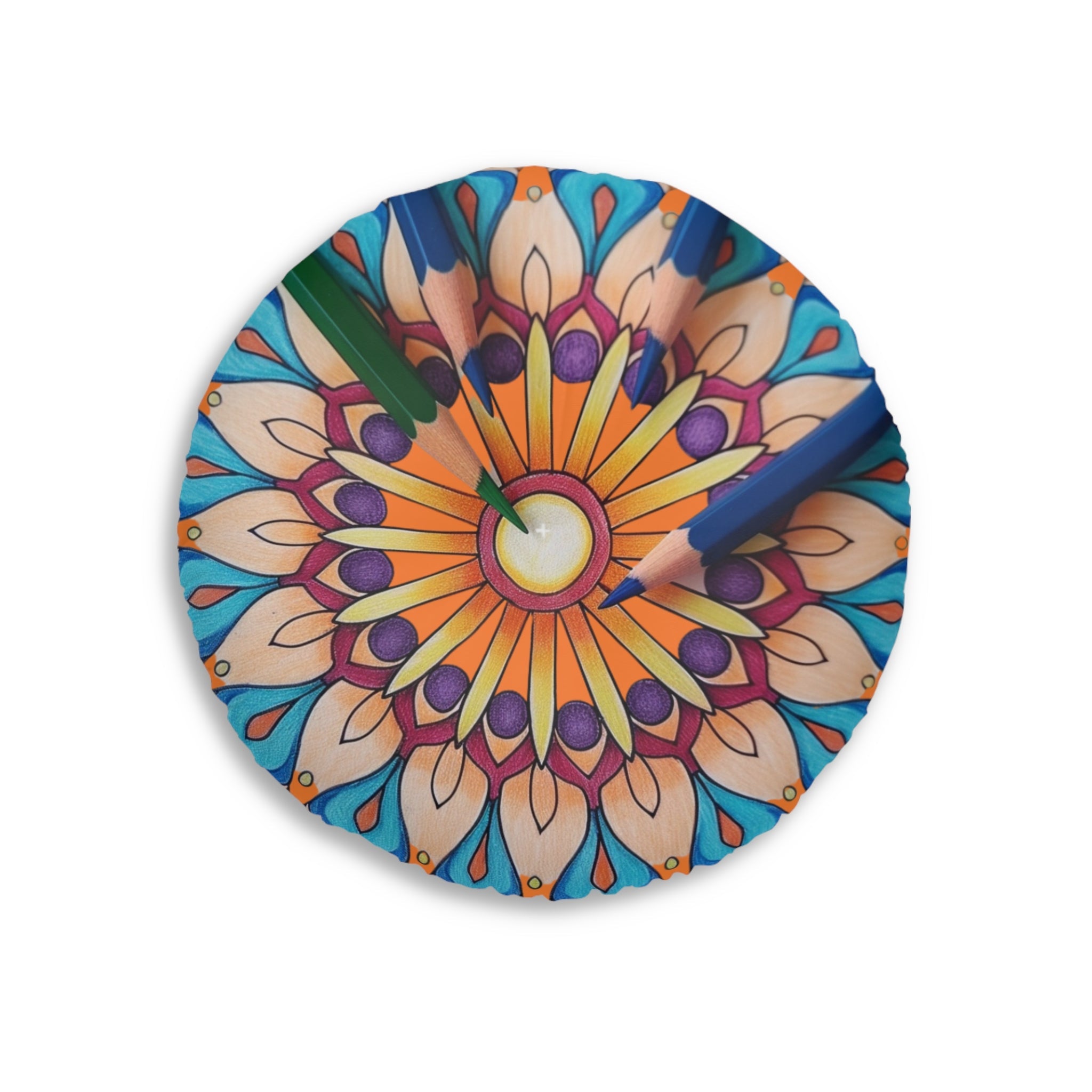 Mandala Art Floor Cushion Pencils - Tufted Floor Pillow, Round - Blululi