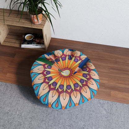 Mandala Art Floor Cushion Pencils - Tufted Floor Pillow, Round - Blululi