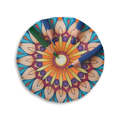 Mandala Art Floor Cushion Pencils - Tufted Floor Pillow, Round - Blululi