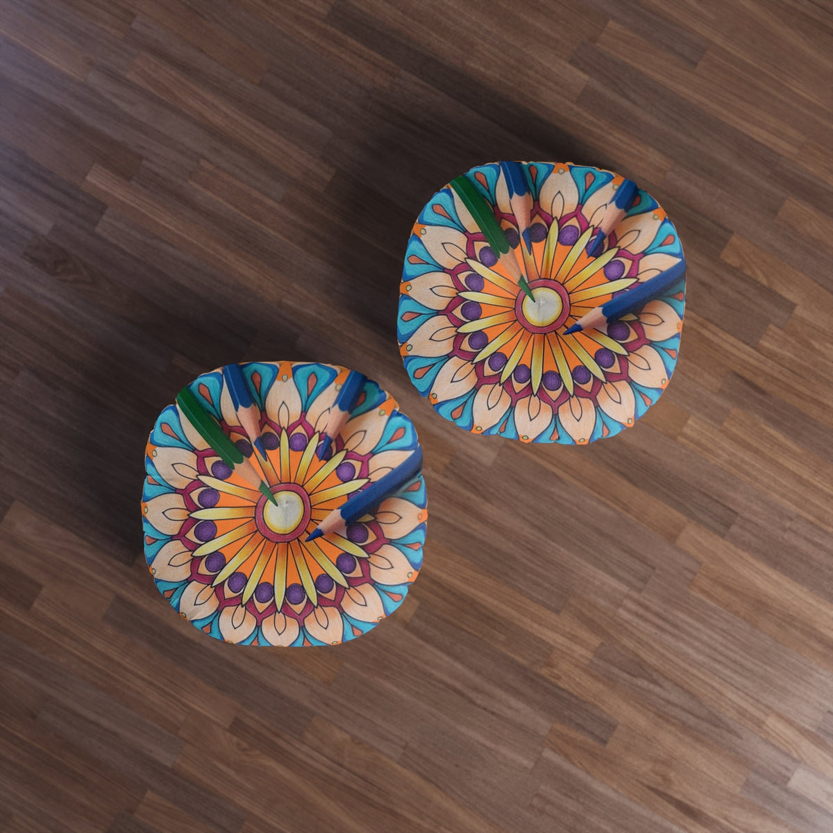 Mandala Art Floor Cushion Pencils - Tufted Floor Pillow, Round - Blululi