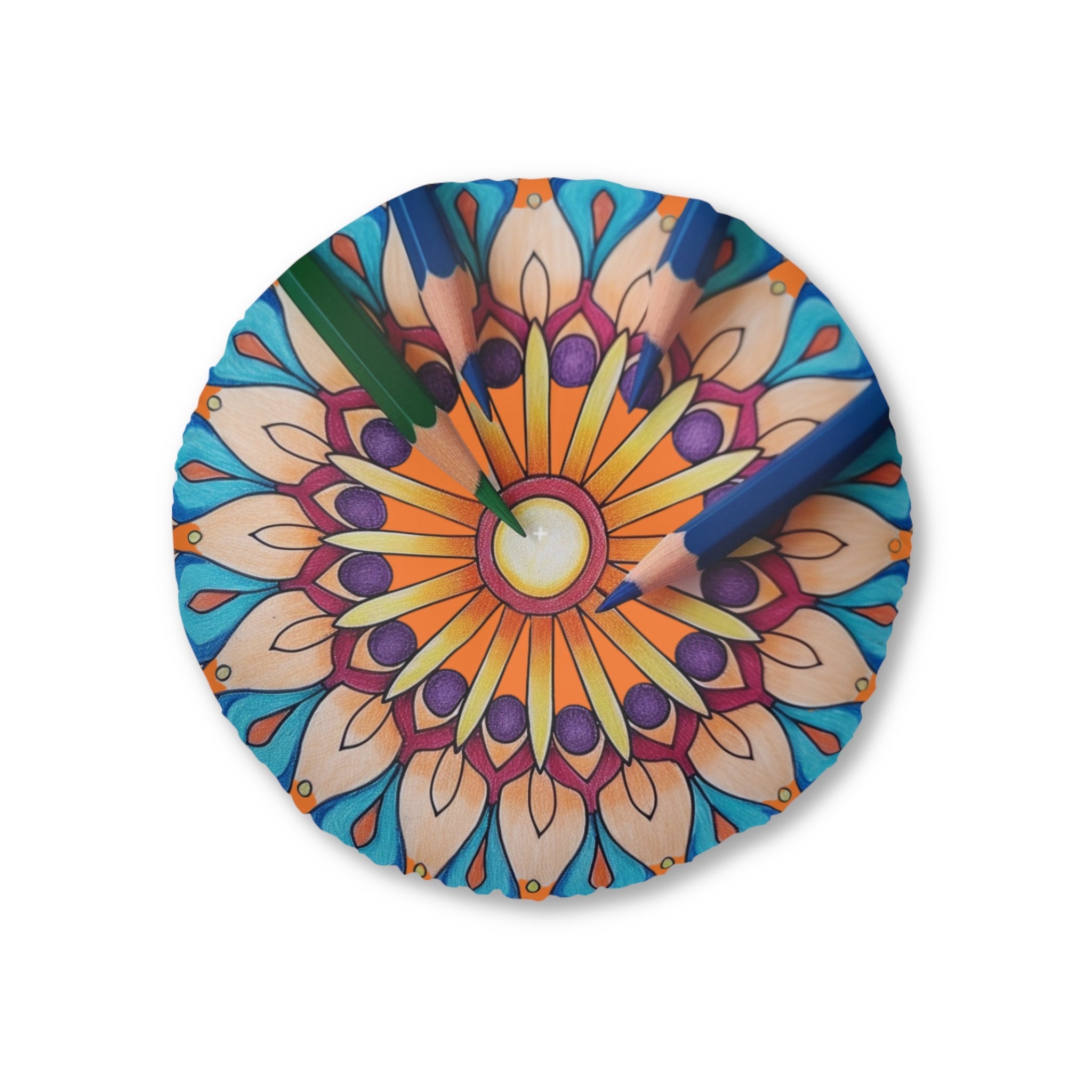 Mandala Art Floor Cushion Pencils - Tufted Floor Pillow, Round - Blululi