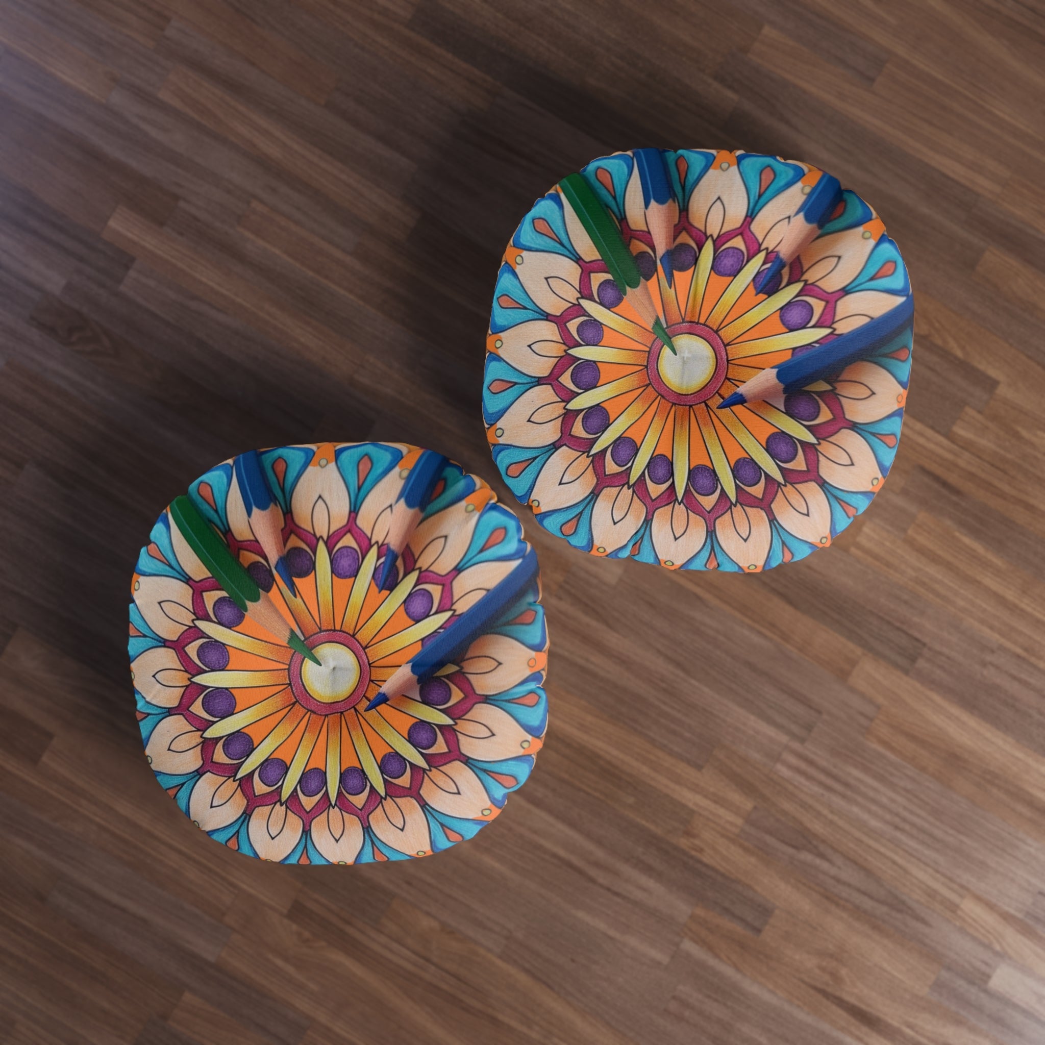 Mandala Art Floor Cushion Pencils - Tufted Floor Pillow, Round - Blululi