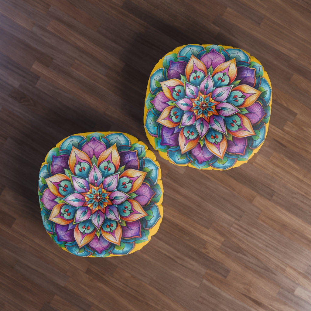 Mandala Art Floor Cushion - Tufted Floor Pillow, Round - Blululi