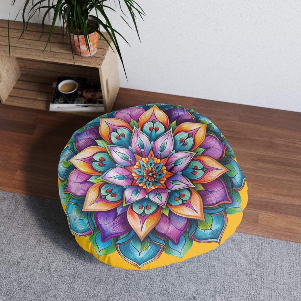 Mandala Art Floor Cushion - Tufted Floor Pillow, Round - Blululi