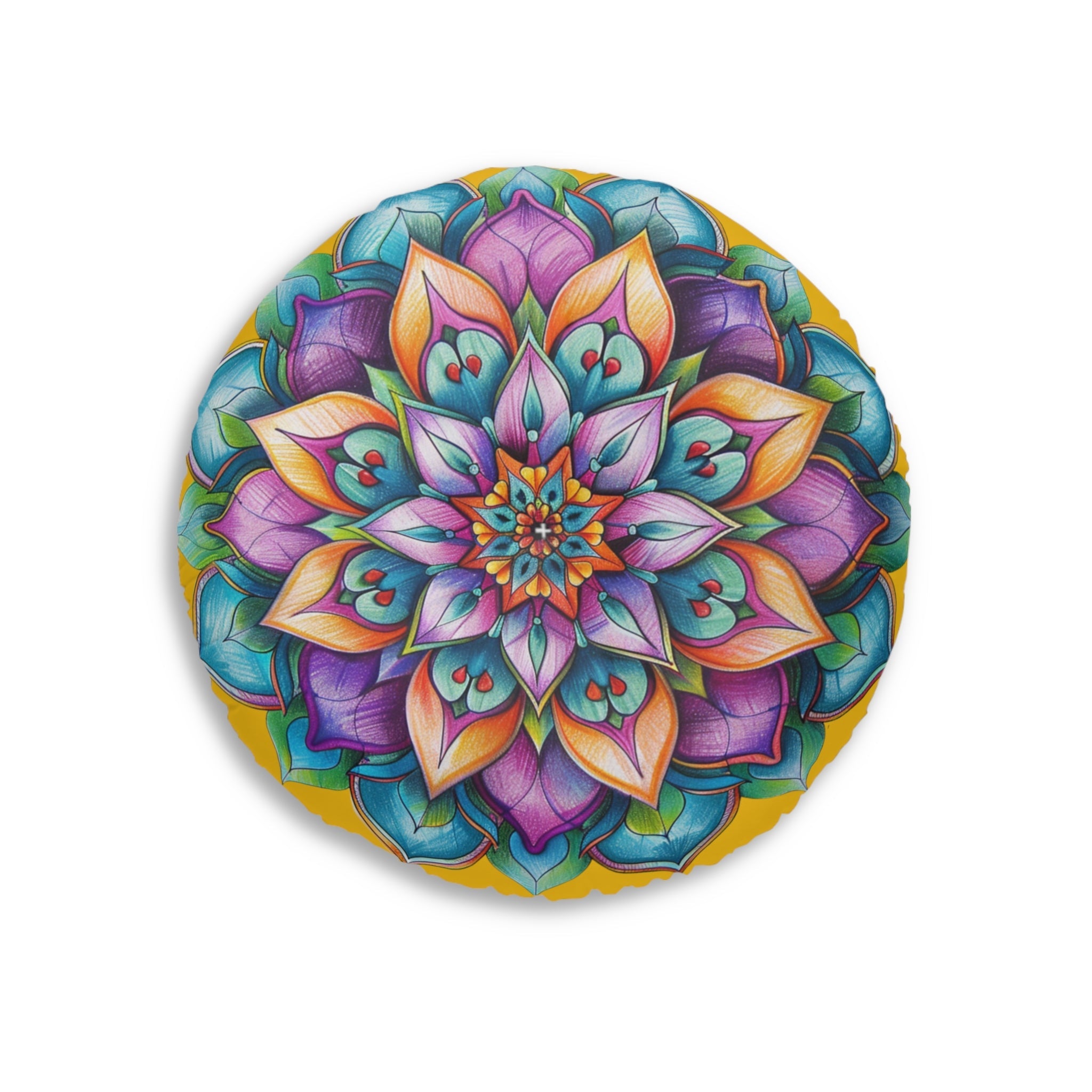 Mandala Art Floor Cushion - Tufted Floor Pillow, Round - Blululi