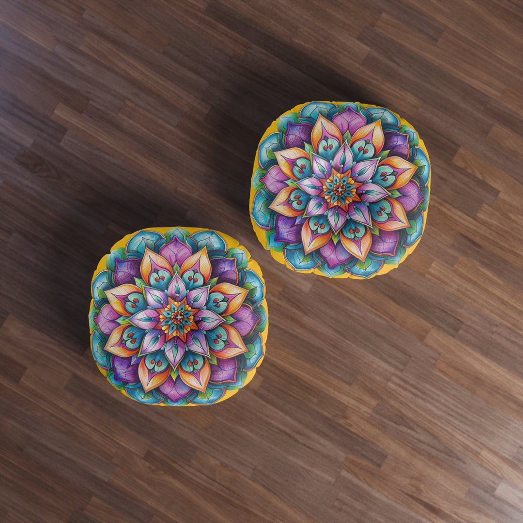 Mandala Art Floor Cushion - Tufted Floor Pillow, Round - Blululi