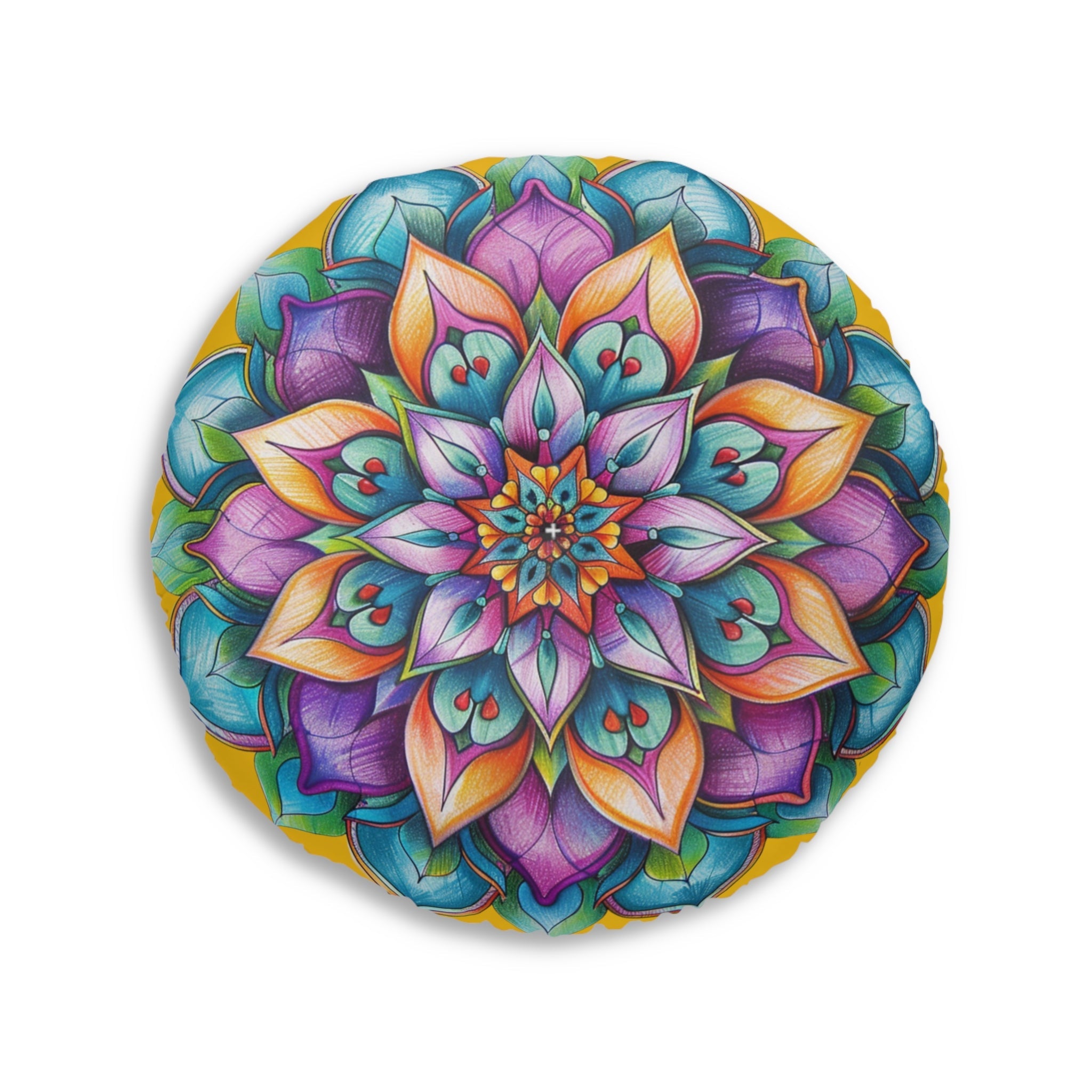 Mandala Art Floor Cushion - Tufted Floor Pillow, Round - Blululi