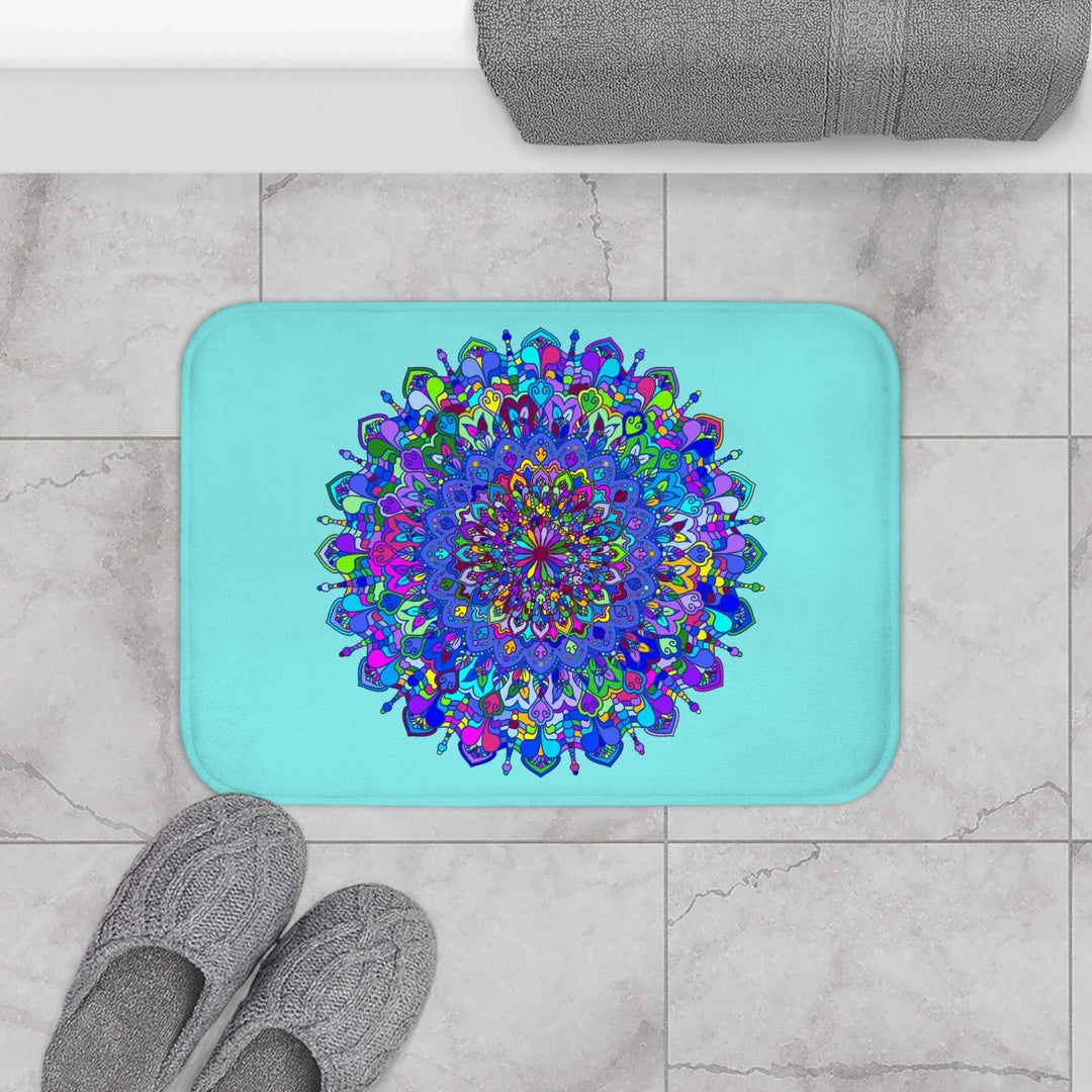 Mandala Bath Mat Light Blue Home Decor - Blululi