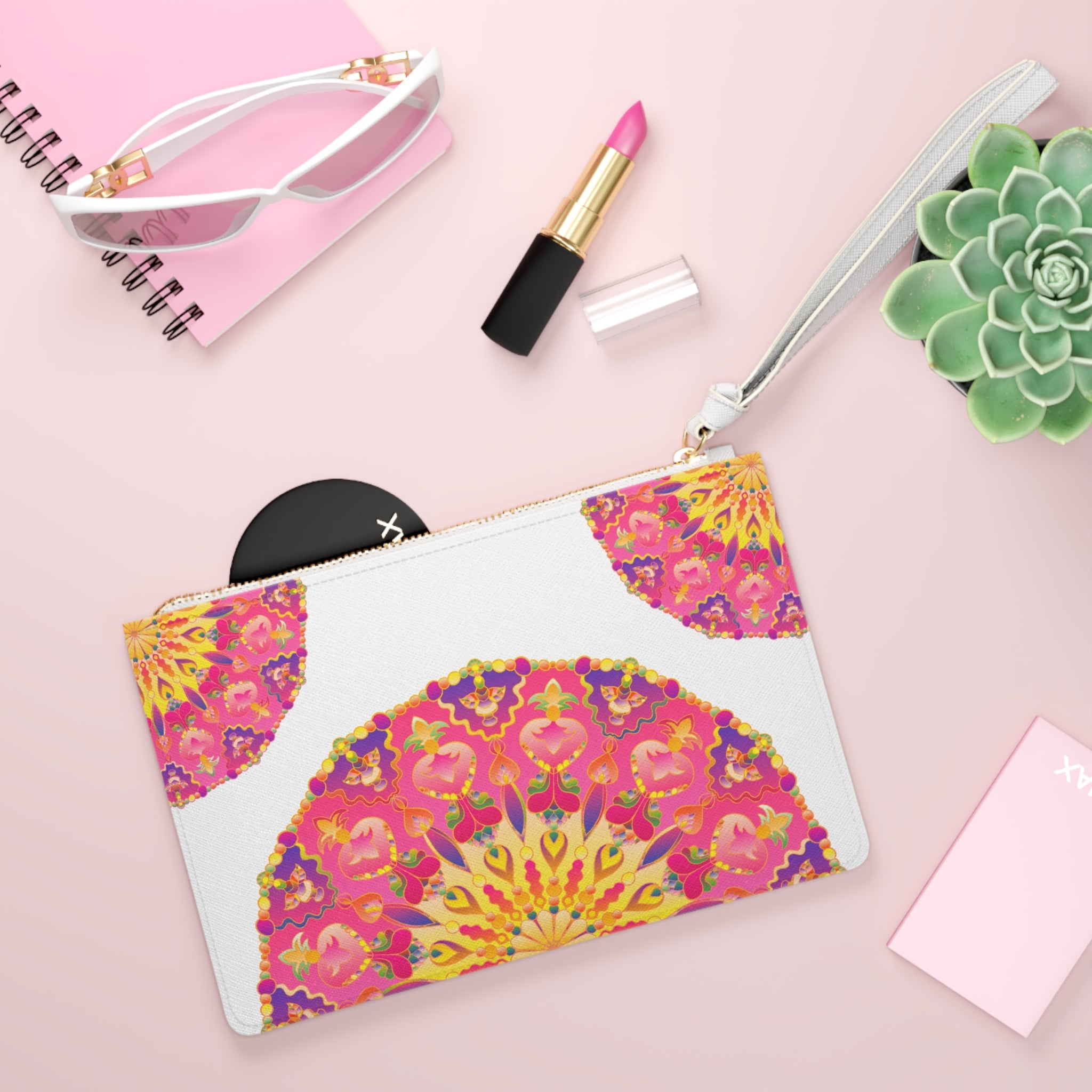 Mandala Clutch Bag: Pink & Gold Art Bags - Blululi