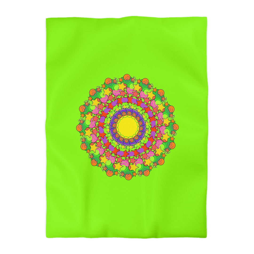 Mandala Duvet Cover for Kids' Bed - Hand - drawn Stars and Spirals - Vibrant Green - Fun and Colorful Spring Flower Design - Blululi