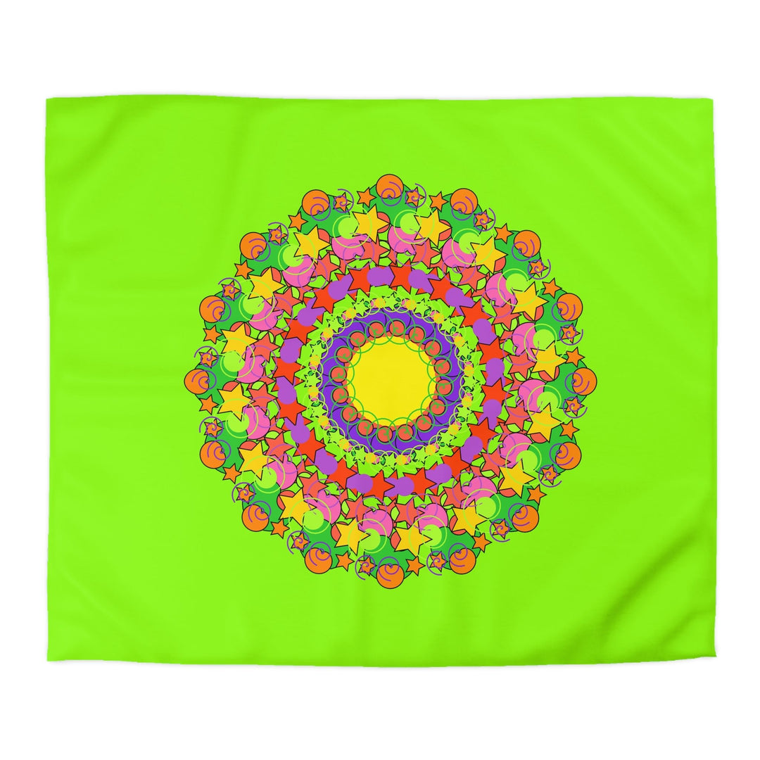 Mandala Duvet Cover for Kids' Bed - Hand - drawn Stars and Spirals - Vibrant Green - Fun and Colorful Spring Flower Design - Blululi