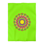 Mandala Duvet Cover for Kids' Bed - Hand - drawn Stars and Spirals - Vibrant Green - Fun and Colorful Spring Flower Design - Blululi