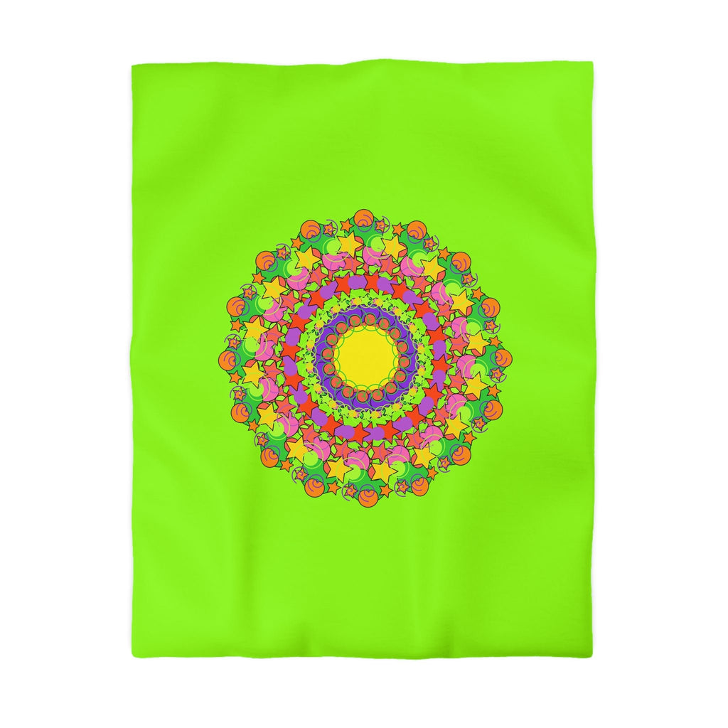 Mandala Duvet Cover for Kids' Bed - Hand - drawn Stars and Spirals - Vibrant Green - Fun and Colorful Spring Flower Design - Blululi