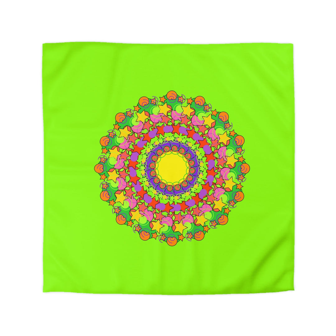 Mandala Duvet Cover for Kids' Bed - Hand - drawn Stars and Spirals - Vibrant Green - Fun and Colorful Spring Flower Design - Blululi