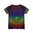 Mandala Handmade Rainbow Design - Black background - Women's Short Sleeve Shirt (AOP) - Blululi