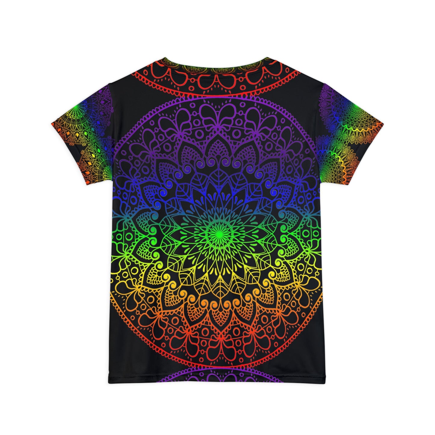 Mandala Handmade Rainbow Design - Black background - Women's Short Sleeve Shirt (AOP) - Blululi