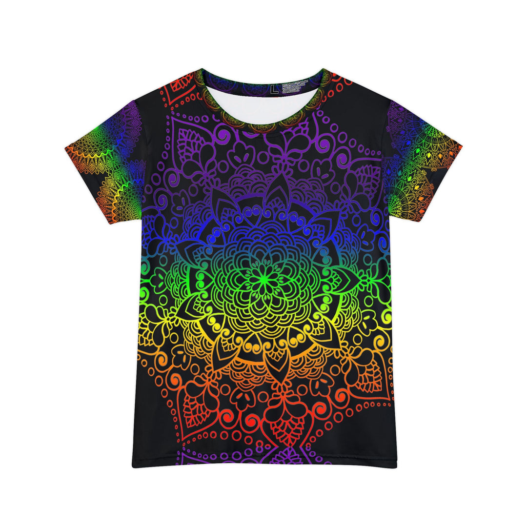 Mandala Handmade Rainbow Design - Black background - Women's Short Sleeve Shirt (AOP) - Blululi