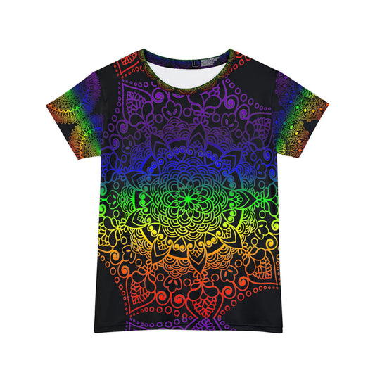 Mandala Handmade Rainbow Design - Black background - Women's Short Sleeve Shirt (AOP) - Blululi