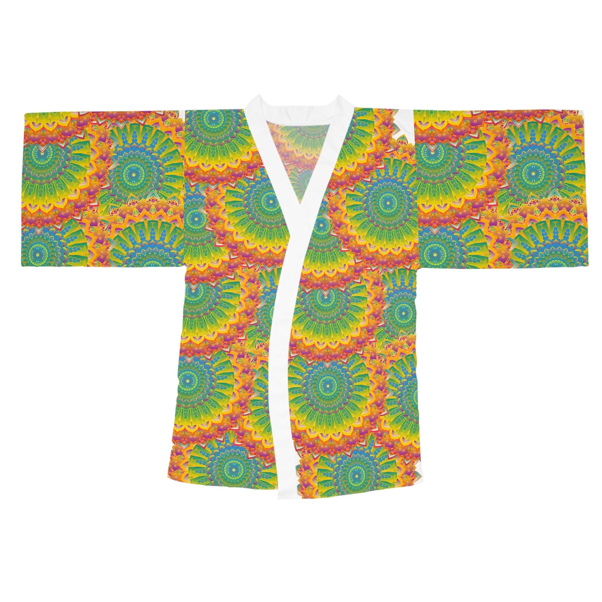 Mandala Kimono Robe - Vibrant Art Silk All Over Prints - Blululi