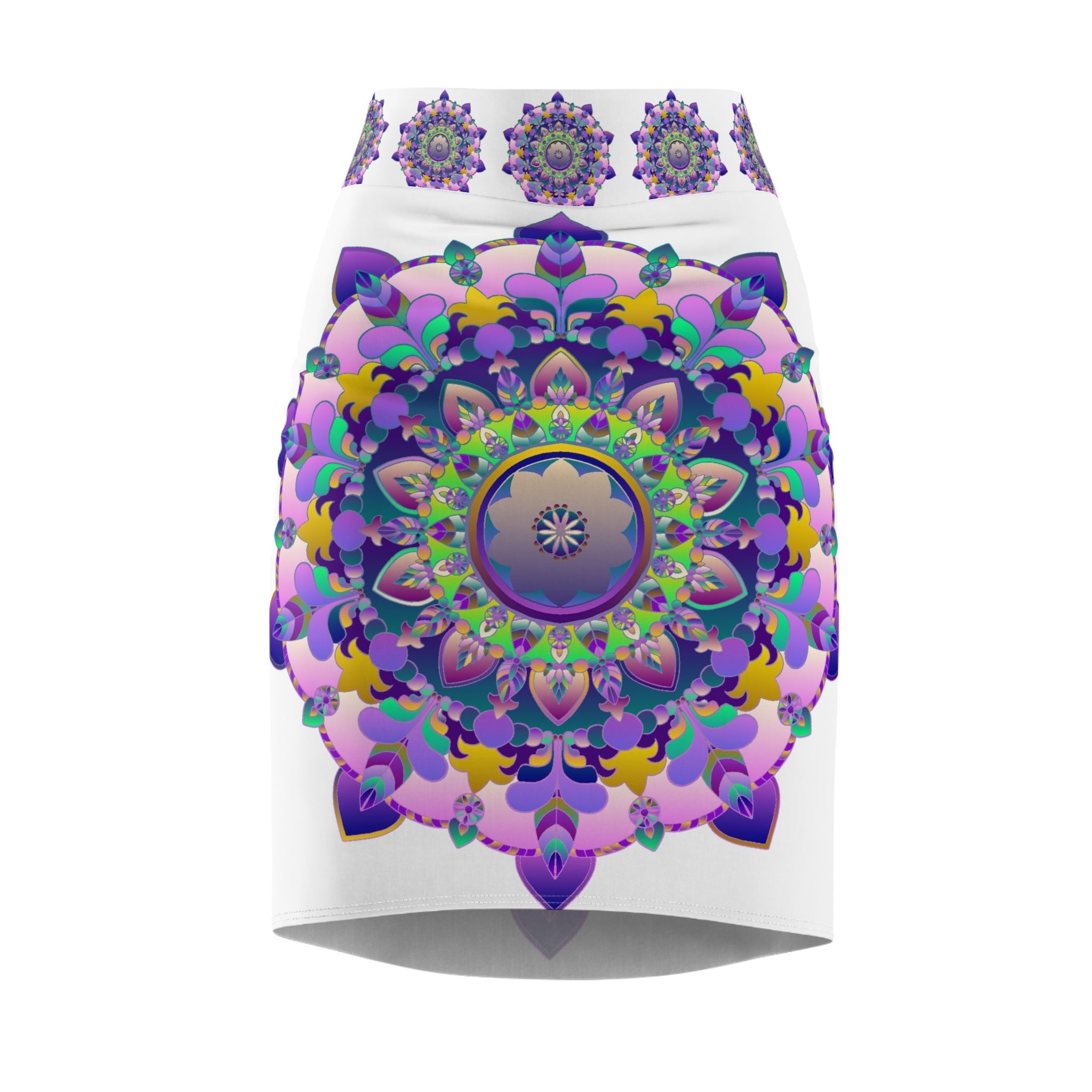 Mandala Pencil Skirt - Light Purple & Azure All Over Prints - Blululi